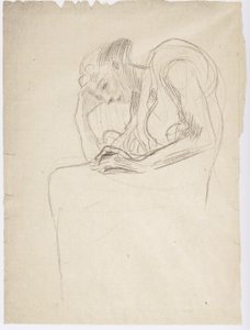 Vieille femme assise vers la gauche, la tête appuyée